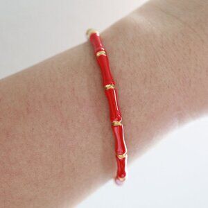 6 3/4” NWOT Red and Gold Bamboo Style Bangle Bracelet Stainless Steel